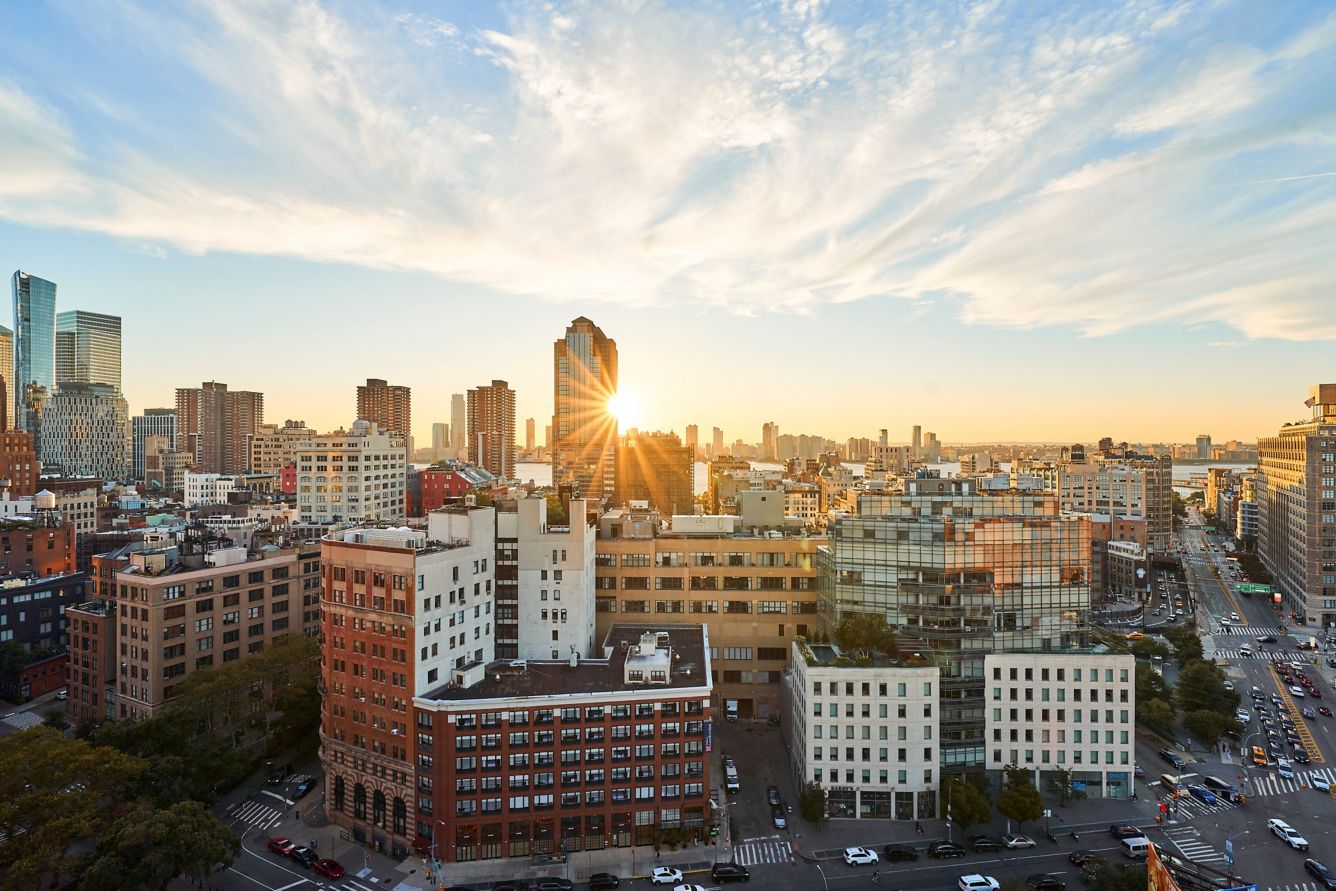 Sunset skyline view from the Tribeca Terrace